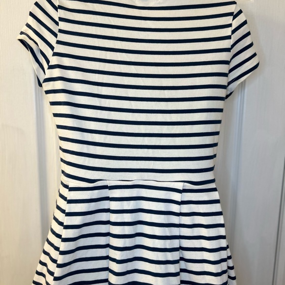 Petit Bateau cotton pullover dress, pleated skirt, navy and white stripes, sm - Picture 7 of 7
